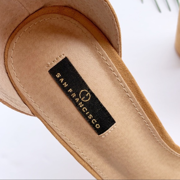 DAILY SHOES Camel Suede Ankle Strap Stacked Heels - Picture 3 of 3